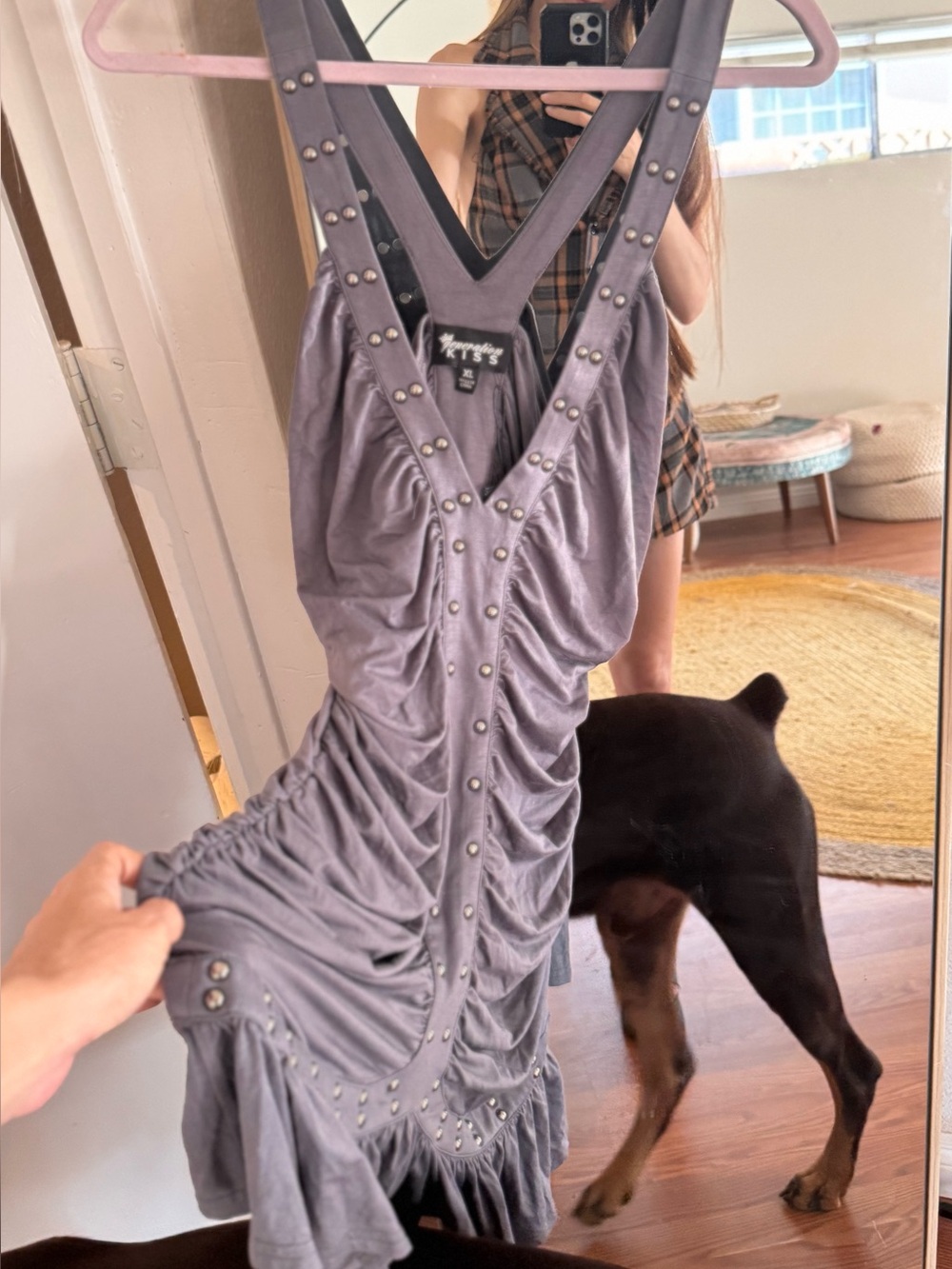 Dolls Kill Gray Ruched Studded Mini Dress